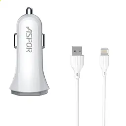 Автомобільний зарядний пристрій Aspor A903 (2USB/3.4A) + USB кабель Lightning- білий - мініатюра 4