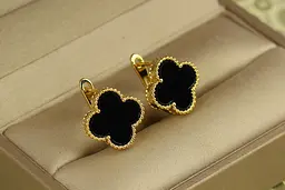 Сережки Stainless steel Чорні конюшини 1,4 см лимонні - мініатюра 2