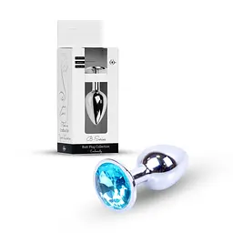 Металева анальна пробка з кристалом Boss Jewellery Silver Plug Dark, 7 см (блакитний) - мініатюра 7