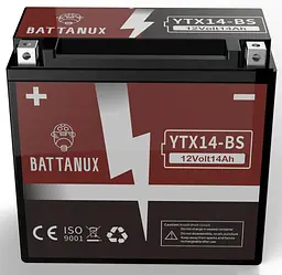 Акумулятор Battanux YTX14-BS для мотоцикла герметичний SLA/AGM 12 В 14 Аг - мініатюра 2