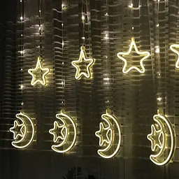 Новорічна, весільна гірлянда шторка дощ "Місяць і Зірки" 3D з неоновою стрічкою 2.5 метра (білий) від мережі 82816 - мініатюра 6