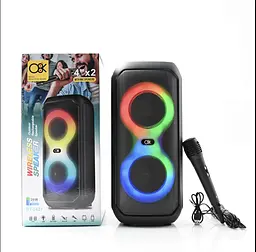 Колонка портативна акумуляторна Bluetooth Q8K 4"х2 потужність 20Вт з мікрофоном радіо та світломузикою UKC BT 2427