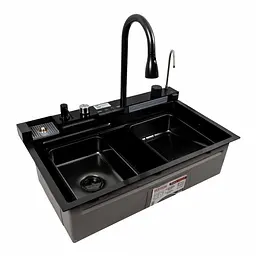 Кухонна мийка CM 75x46C PVD чорна Platinum Handmade Водоспад (декор), Decor - мініатюра 6