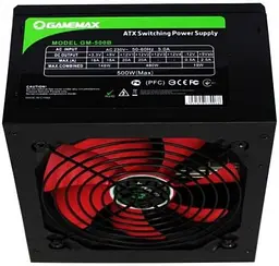 Блок живлення GameMax 500 Вт GM-500B, Black, 80+ Basic, Active PFC, 12 см, 3xMolex / 2xSATA / 1x6+2-pin / 1x4+4-pin / 1x20+4-pin, захист OVP / UVP / SIP / OCP / OLP / OPP / SCP - мініатюра 4