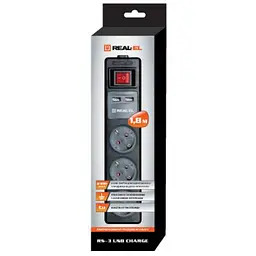 Мережевий подовжувач REAL-EL RS-3 USB CHARGE 1.8m, black (EL122500001) - мініатюра 3
