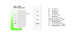 Зарядний пристрій мережевий Belkin 140Вт 3хUSB-С GAN PD PPS, USB-A, білий - мініатюра 6