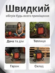 Потужний тепловентилятор 2 кВт, 3 режими, Теплова гармата обігрівач 230В, керамічний, електричний, Жовтий (7868431546) - мініатюра 6