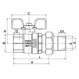 Кран із американкою прямий Roho R105-100 - 1" RO0088 - мініатюра 2