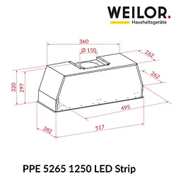 Витяжка повновбудована WEILOR PPE 5265 SS 1250 LED Strip - мініатюра 11