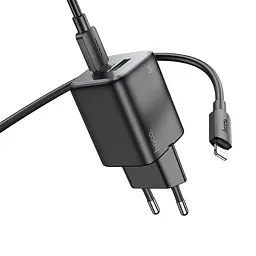 Зарядний пристрій Hoco N41 USB/ Type-C PD QC чорний + кабель Type-C to Lightning - мініатюра 2