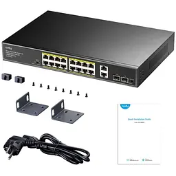 Комутатор Cudy GS1018PS2, 16-Port Gigabit PoE+ Switch with 2 Uplink Gigabit Ports and 2 Gigabit SFP (GS1018PS2) - мініатюра 3