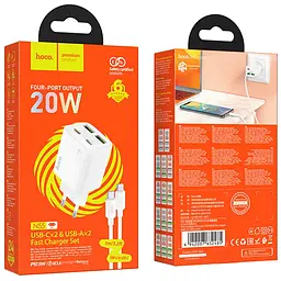 МЗП Hoco N55 Fundador PD20W four-port (2USB-A/2C) + кабель Type-C to Type-C White - мініатюра 4