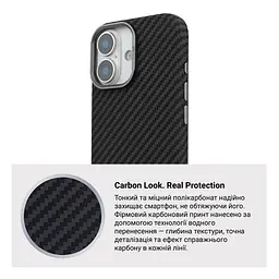 Карбоновый чехол для Apple iPhone 17, LikeCarbon2 MagCase, черный, тонкий защитный чехол-панель из поликарбоната с магнитами N52, MagSafe, противоударный, совместим с беспроводной зарядкой, приподнятые края для защиты камеры, ArmorStandart (ARM86257) - мініатюра 7