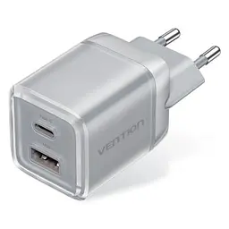 Зарядний пристрій Vention 1xUSB-C PD70W + 1xUSB QC3.0 22.5W GaN transparent gray (FCGH0-EU)