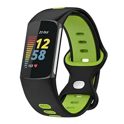 Силіконовий ремінець Primolux Sport для фітнес браслета Fitbit Charge 5/Charge 6 Black Lime/розмір М - мініатюра 3