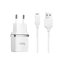 Адаптер живлення 2 USB Hoco C12 + Юсб кабель для iPhone набір білий 6957531047766 - мініатюра 3