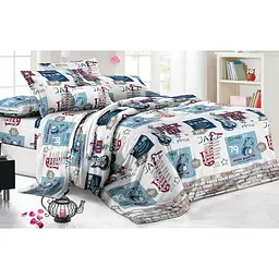 Покривало стьобане Home Line Мікрофібра Рок-н-Рол 210x220 см синє (175485) - мініатюра 2