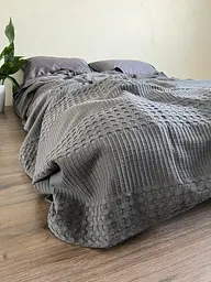 Покривало Zeintex Марокко вафельне бавовняне темно-сіре 160х210 см - мініатюра 2