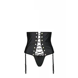 Шикарный пояс для чулок с корсетной шнуровкой Passion Celine Set With Open Bra, 4XL/5XL (черный) - миниатюра 3