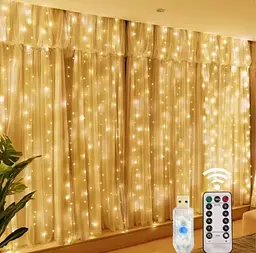 Гірлянда штора 300 LED діодів 8 режимів миготіння, 3 х 3 м, Теплий / жовтий колір (00291) - мініатюра 2