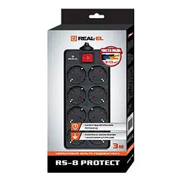 Мережевий фільтр живлення REAL-EL REAL-EL RS-8 PROTECT, 1.8m, black (EL122300021) - мініатюра 2