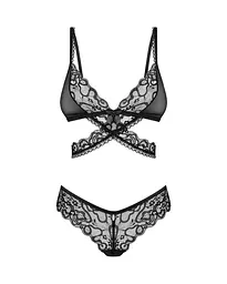 Комплект Obsessive Blomentis 2-pcs set, XS/S, мереживний, ліф із зав’язками на спині, трусики-сліпи - мініатюра 3