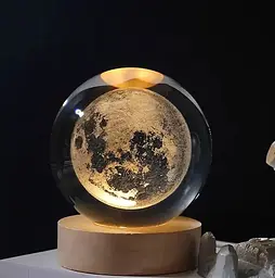 Декоративний 3D нічник Кришталева куля + дерево LED світильник Місяць Тепле світло 5В - мініатюра 4