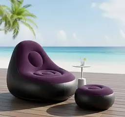 Надувне садове крісло з пуфиком Air Sofa Comfort велюрове 110 × 100 × 75 см  вініл з вологостійким флокованим покриттям Фіолетовий - мініатюра 4