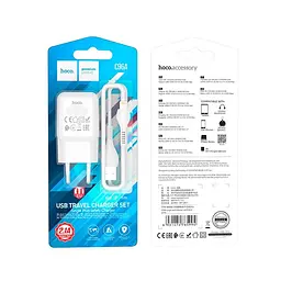 Блок живлення з кабелем Адаптер мережевий Hoco Lightning cable C96A 1USB білий - мініатюра 4