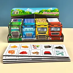 Дерев'яна настільна гра "Автопарк" сортер-комодик Ubumblebees 22х12х14 см igr0001500 - мініатюра 4