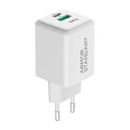 Зарядний пристрій AR371 GaN 30W White, 2 порти USB-C і USB-A, підтримка Power Delivery 3.0 і PPS, швидка зарядка для планшетів Apple, Samsung, Xiaomi і смартфонів, ArmorStandart (ARM77549)