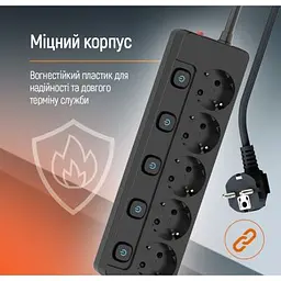 Мережевий фільтр живлення ColorWay 5 розеток2м (CW-PSEA52SBK) - мініатюра 10