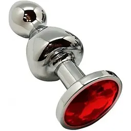 Металева анальна пробка Wooomy Lollypop Double Ball Metal Plug Red M,