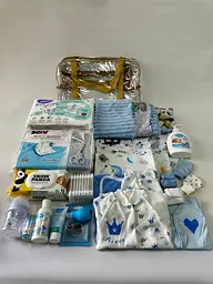Набір для пологового будинку для новонародженого хлопчика 33 предмети + прозора сумка в подарунок від ЕкоМама блакитні кольори - мініатюра 9