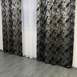 Жакардові мармурові штори сіро-кавового кольору 2шт. 150х270 з білим шифоновим тюлем 400х270, на та ALBO pbe0052756 - мініатюра 6