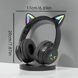 Дитячі бездротові навушники CATEAR BT618 з вушками та RGB-підсвіткою Bluetooth чорні - мініатюра 5