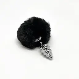 Металева анальна пробка Alive Fluffy Twist Plug S Кролячий хвостик Black, діаметр 2,9 см - мініатюра 2