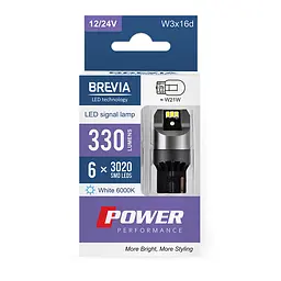 Автолампа Brevia Power LED W21W 330Lm 6x3020SMD 12/24V CANbus, 2шт(10110X2)