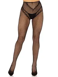 Стрип-колготки Leg Avenue Crotchless Net Tights with Heart Backseam, One Size, чорні, з доступом - мініатюра 4