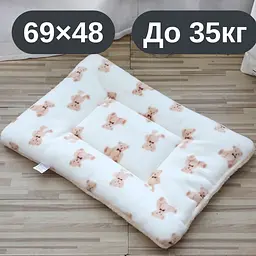 М’який плюшевий килимок-лежанка для котів та собак, теплий двосторонній матрацик, 69×48, до 35 кг, білий з ведмедиками KT8001104