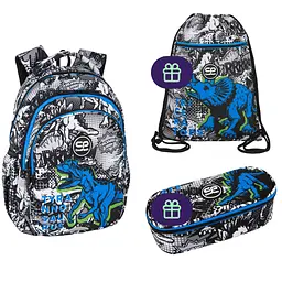Рюкзак CoolPack Jerry T-Rex 19 л + Сумка для взуття CoolPack Vert T-Rex + Пенал на блискавці CoolPack Campus T-Rex з органайзером для ручок 23x9x5 см