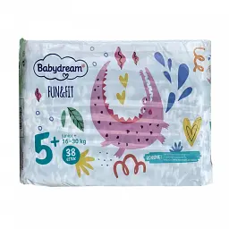 Підгузники Babydream FUN&FIT Розмір 5+ junior+, Вага 16-30 кг, 38 шт