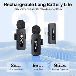 Професійний петличний бездротовий мікрофон Boya BY-V2 V2.0 Роз'єм Lightning 2шт Black (18871-prm) - мініатюра 2