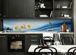 Кухонний фартух Happy Pocket Блакитний Шовк вініловий Орнамент для кухні 65х250 см Текстури Синій Z184350 - мініатюра 6