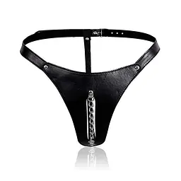 Жіночі BDSM стрінги з прорізом та декоративним ланцюжком S/M/L Чорний K000443 - мініатюра 3