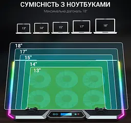 Охолоджувальна підставка для ноутбука до 18 дюймів GamePro GPCP-890 RGB 2xUSB 6xfans - мініатюра 8