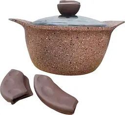 Каструля зі скляною кришкою O.M.S. Collection 3120 з гранітним покриттям 26 см 5.6 л Коричневий (Туреччина) - мініатюра 3