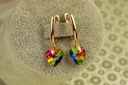Сережки підвіски Xuping Jewelry Сваровські сердечки зелені хамелеон 2,8 см золотисті - мініатюра 2