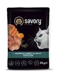 Вологий корм для кошенят Savory Сейворі з лососем та морквою в соусі пауч 85 г