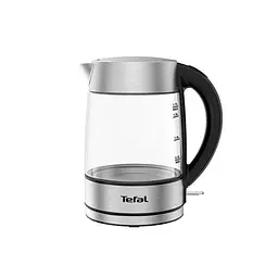 Чайник TEFAL Glass KI772D38, 1.7л, 2200W, сріблясто-чорний